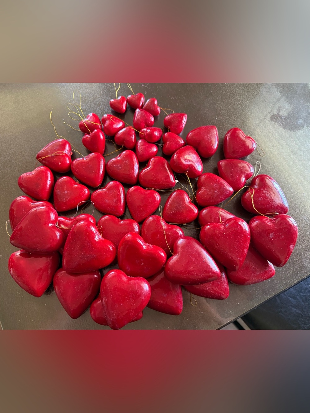 46 Red Heart Ornaments - 4 different sizes - Crafting